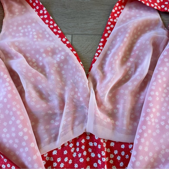 Rebecca Taylor Silk Blend Red Malia Floral V Neck Twist Tank Blouse Top Sz 2 - Picture 12 of 12